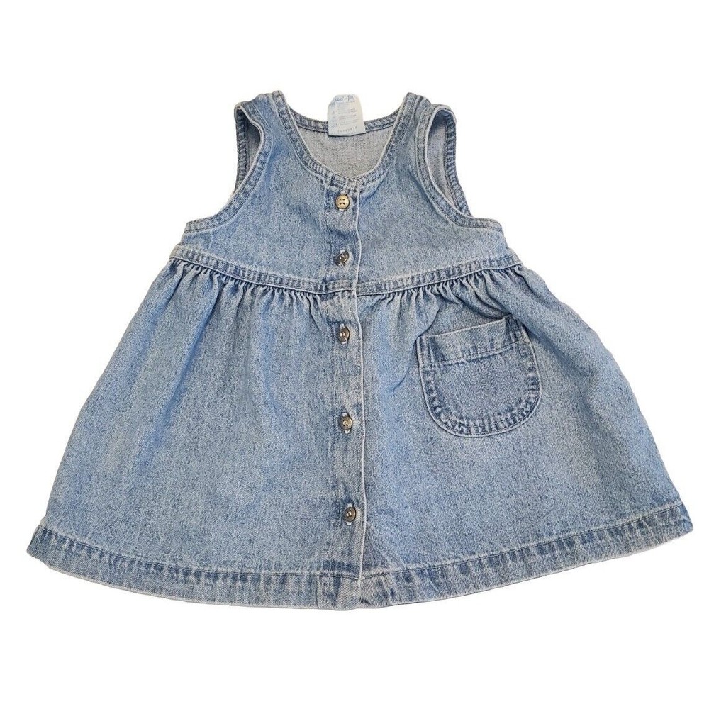 OshKosh Bgosh Dress Vintage Denim Jumper Size 24 Months Light Blue Tide Tag USA
